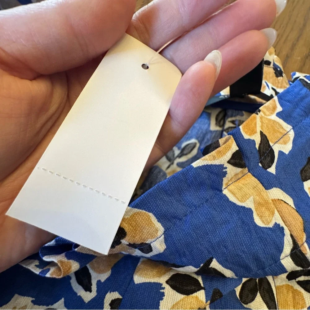 Ann Taylor Blue Floral A-Line‎ Skirt Paperbag Pleated Midi Skirt